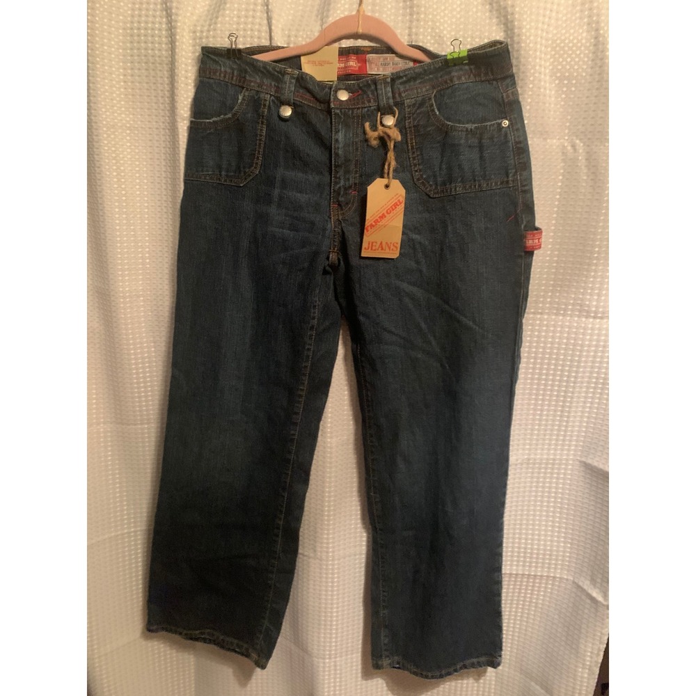 Farm Girl Mardy Barn Utility Jeans Dark Wash Low Rise Carpenter Pants Size 13 S